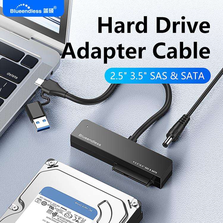 Blueendless U35S USB / Type-C to 2.5/3.5 inch SAS/SATA Hard Drive Adapter Cable, Plug:UK Plug(Black)