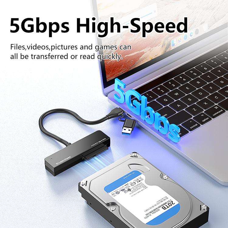 Blueendless U35S USB / Type-C to 2.5/3.5 inch SAS/SATA Hard Drive Adapter Cable, Plug:US Plug(Black)