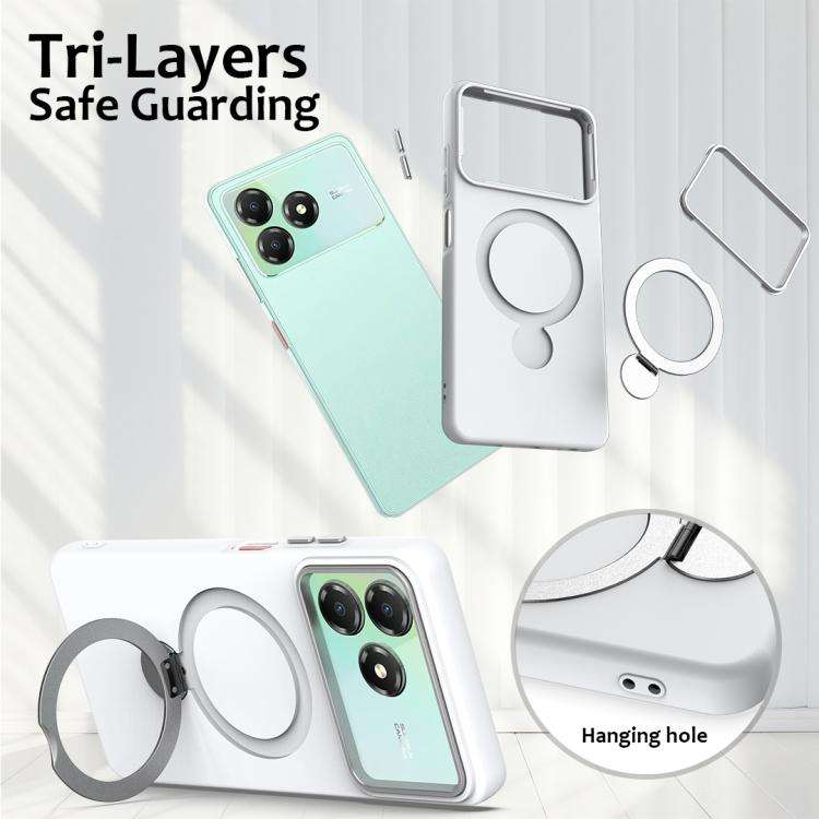 For ZTE Blade A36 / A56 Pro / A76 4G Gen1.5 Pivot Ring Holder TPU Hybrid PC Phone Case(White)