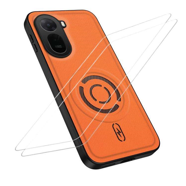 For Redmi A7 Pro 4G 171mm WANLONFENG Tech Fabric Texture Magnetic Phone Case with 2pcs Screen Fil...