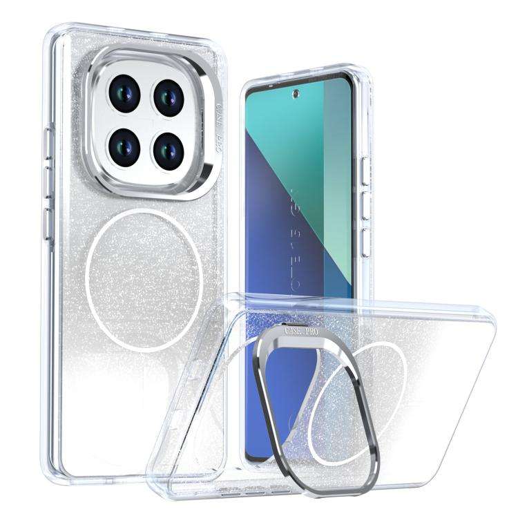 For Redmi Note 15 5G / 4G 164mm Glitter Gradient Magnetic Lens Frame Holder Phone Case(White)