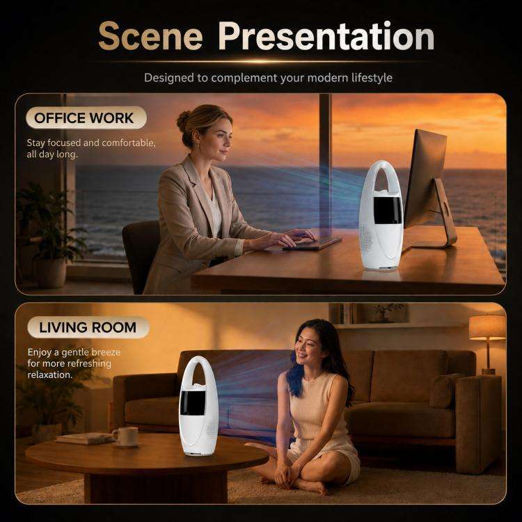 F17 Spray Humidifier Ambient Light Floor Freestanding Bladeless Fan(White)