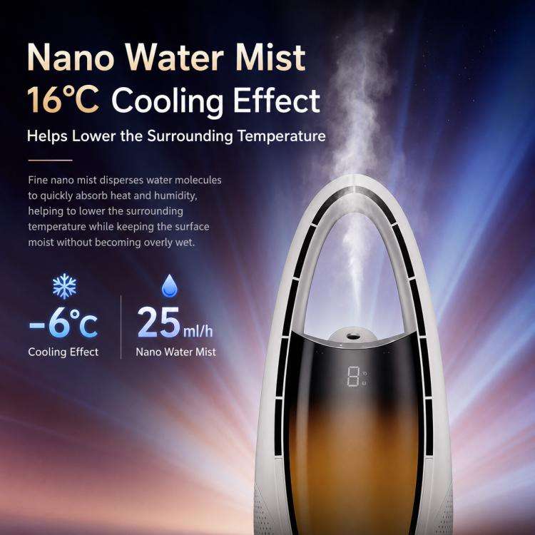 F17 Spray Humidifier Ambient Light Floor Freestanding Bladeless Fan(White)