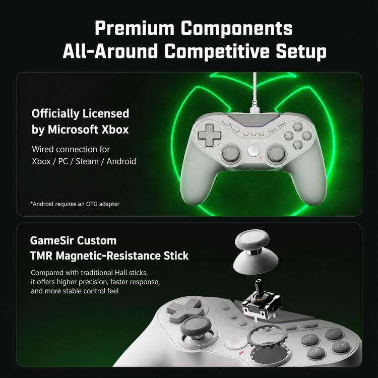 GameSir T3 Pro Tarantula Wired Game Controller for Xbox, PC, Steam and Android(White)