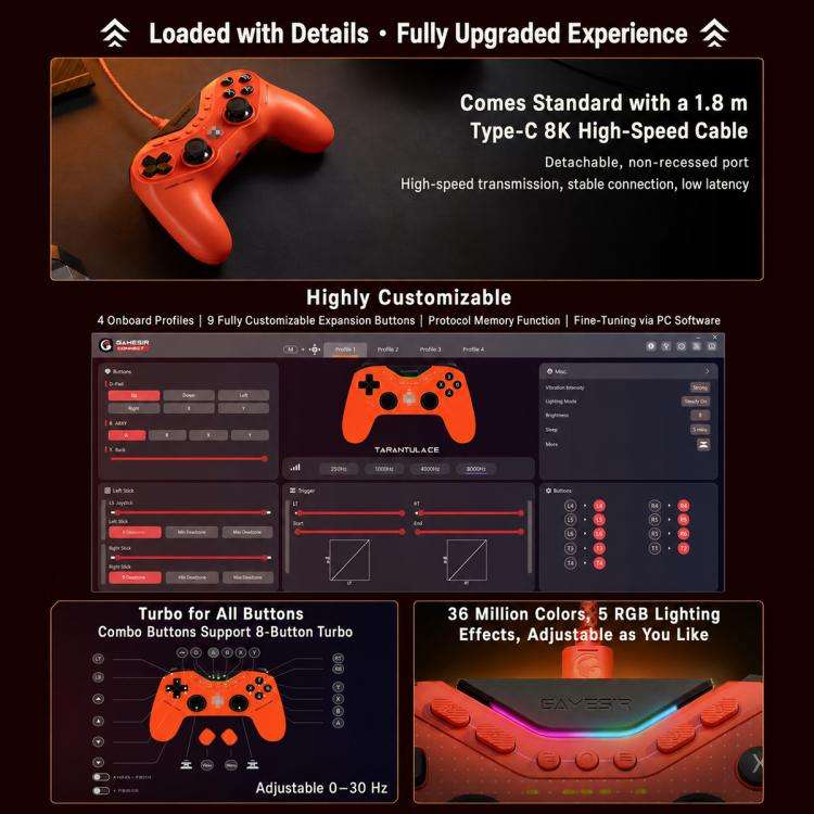 GameSir T3 CE Tarantula 8K Wired Game Controller for Switch, PC, Android, Steam(Orange)