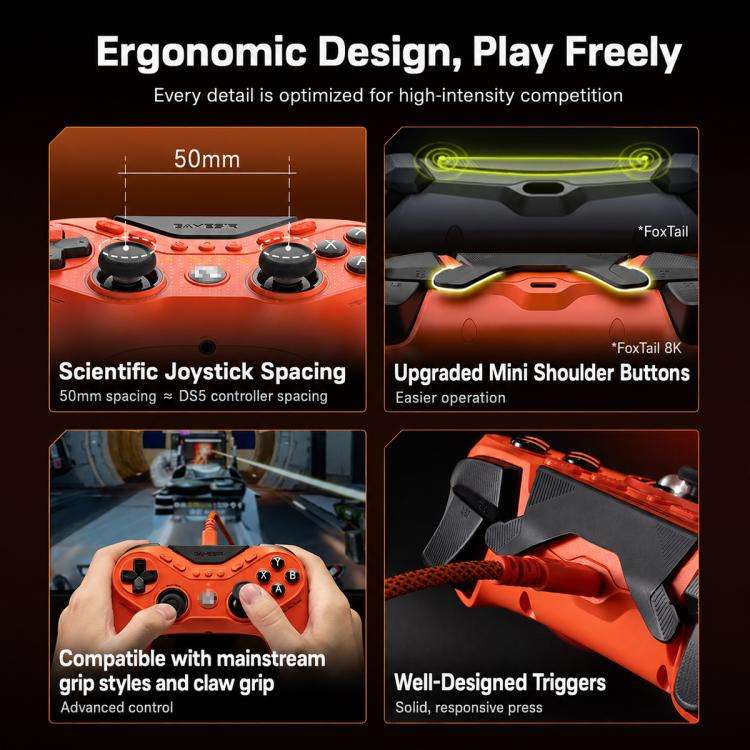 GameSir T3 CE Tarantula 8K Wired Game Controller for Switch, PC, Android, Steam(Orange)