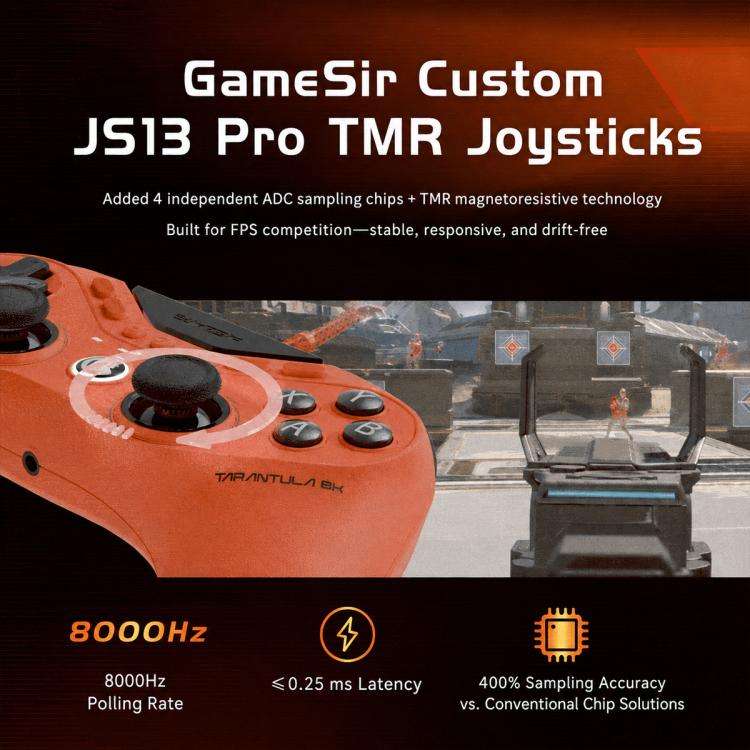 GameSir T3 CE Tarantula 8K Wired Game Controller for Switch, PC, Android, Steam(Orange)