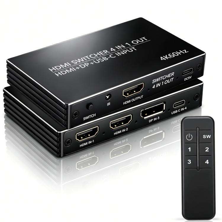 NK-666 4K/60Hz HDMI 4x1 Split Switch with Remote Control(Black)