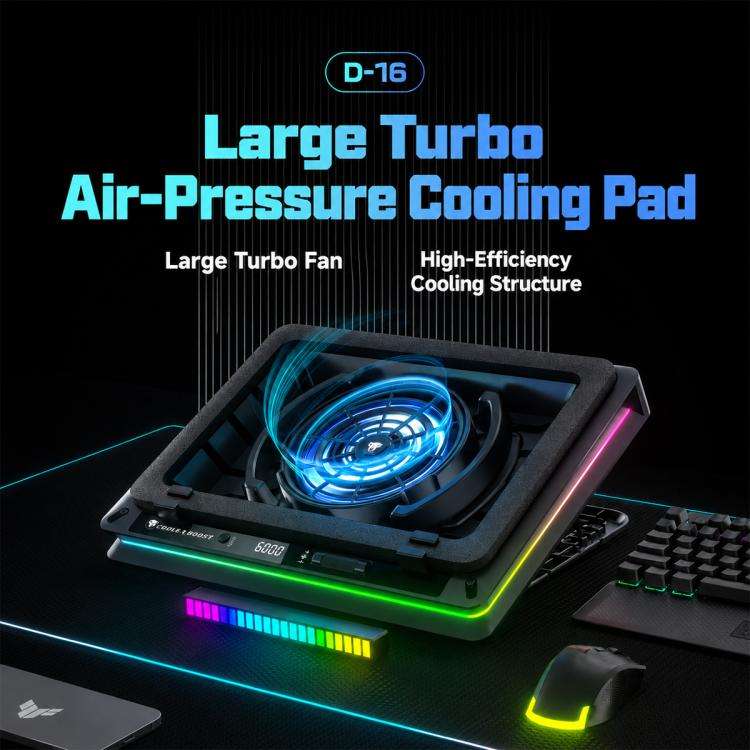 Jungle Leopard D16 Quiet Turbo Fans Real Time Digital Display RGB Laptop Cooling Pad(Black)