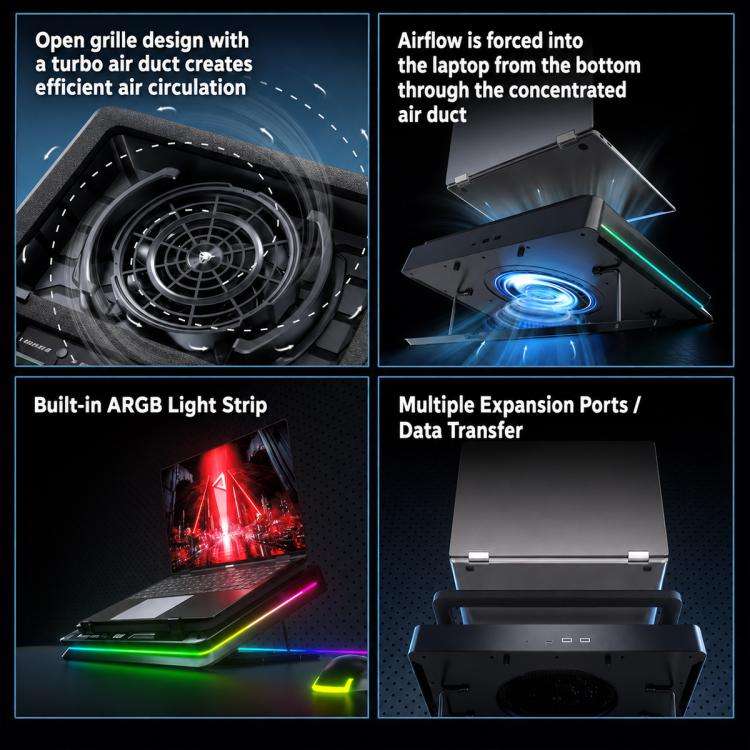 Jungle Leopard D16 Quiet Turbo Fans Real Time Digital Display RGB Laptop Cooling Pad(Black)