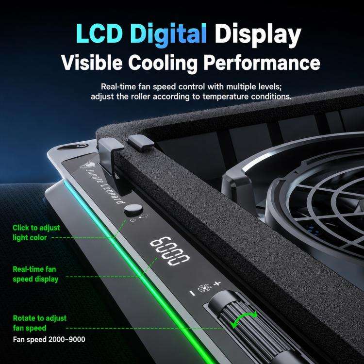 Jungle Leopard D16 Quiet Turbo Fans Real Time Digital Display RGB Laptop Cooling Pad(Black)