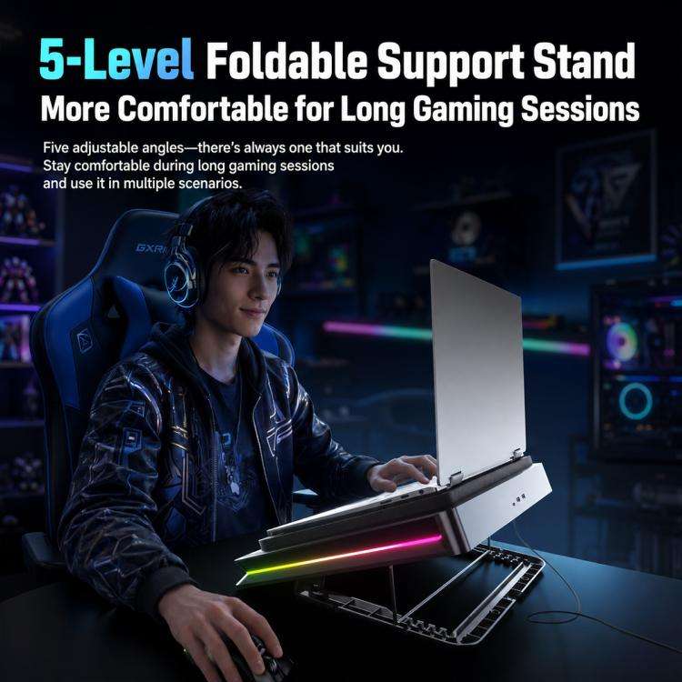 Jungle Leopard D16 Quiet Turbo Fans Real Time Digital Display RGB Laptop Cooling Pad(Black)