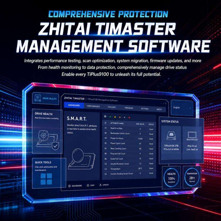 ZHITAI TiPlus9100 PCIe 5.0 NVMe M.2 SSD Internal Solid State Drive for Desktop PC and Laptop, Cap...