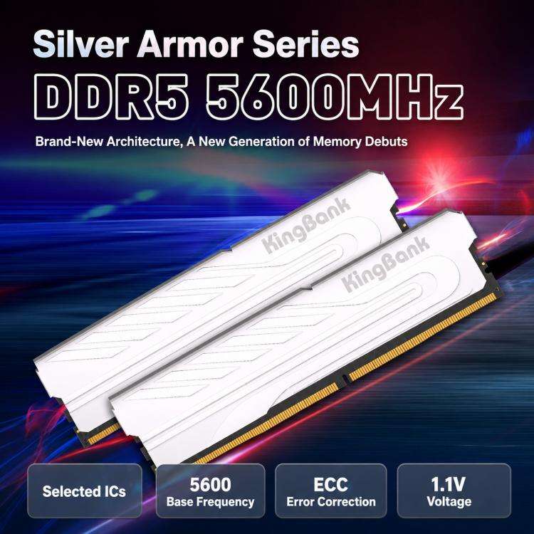 KINGBANK Silver Knight DDR5 Desktop RAM, Capacity:16GB 4800MHz