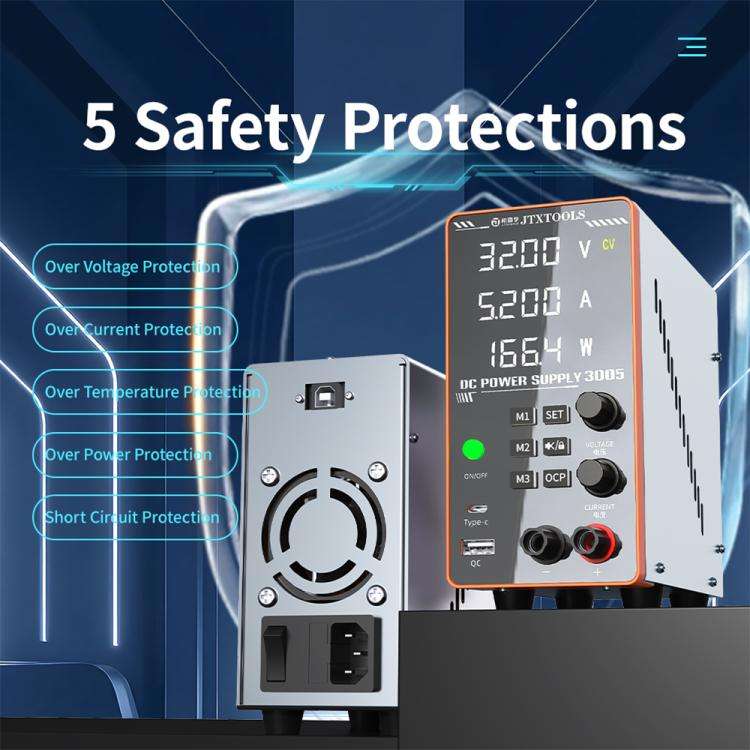 JTX-3005 Multiple Protections 4-Digit Display Adjustable DC Power Supply, Plug:US Plug