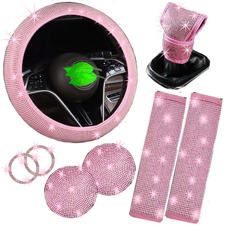 7 in 1 Set Car Diamond Studded Steering Wheel Cover, Diameter: 38cm(Black)