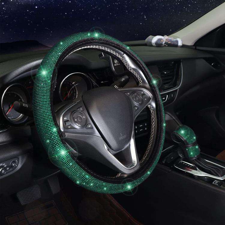 7 in 1 Set Car Diamond Studded Steering Wheel Cover, Diameter: 38cm(Orange)
