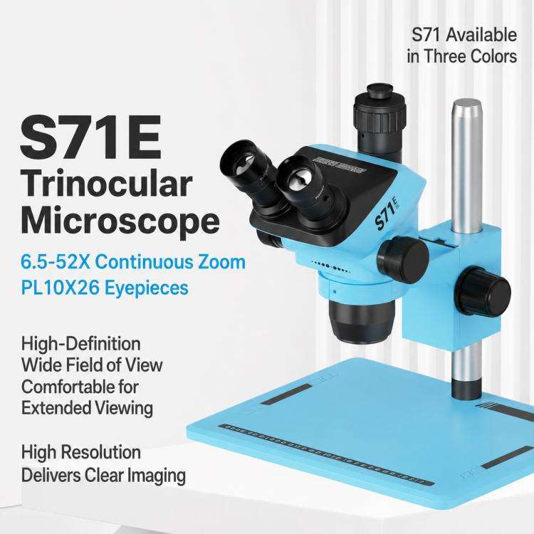 MaAnt S71 6.5-52X Synchronous Zoom Trinocular Stereo Microscope(Blue)