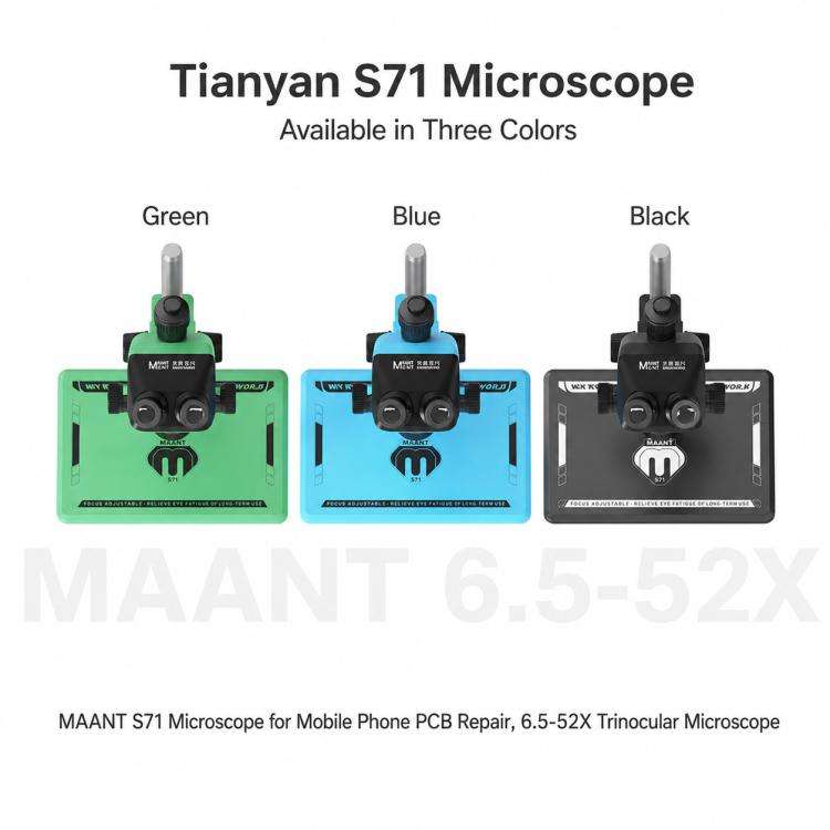 MaAnt S71 6.5-52X Synchronous Zoom Trinocular Stereo Microscope(Blue)