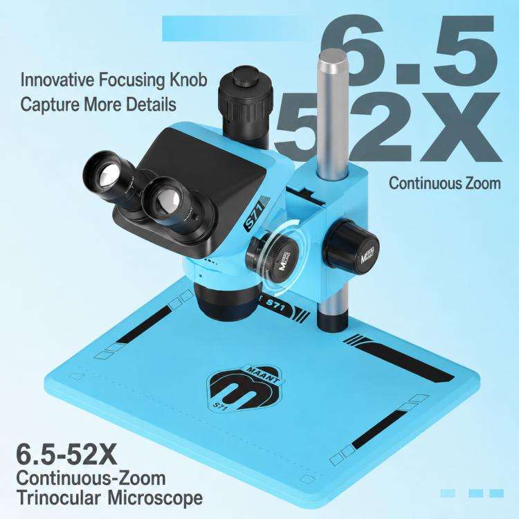 MaAnt S71 6.5-52X Synchronous Zoom Trinocular Stereo Microscope(Blue)