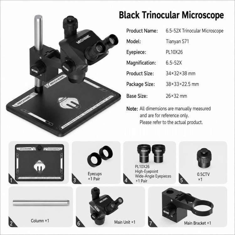 MaAnt S71 6.5-52X Synchronous Zoom Trinocular Stereo Microscope(Blue)