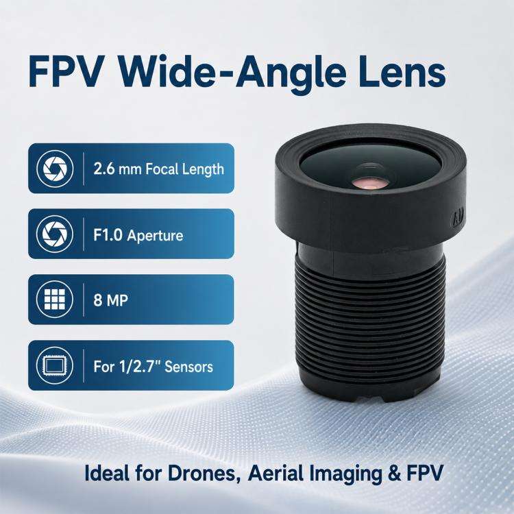 FPV Drone Camera Lens 1/2.7 inch F1.0 8MP Wide Angle Fixed Focus Lens(Black)