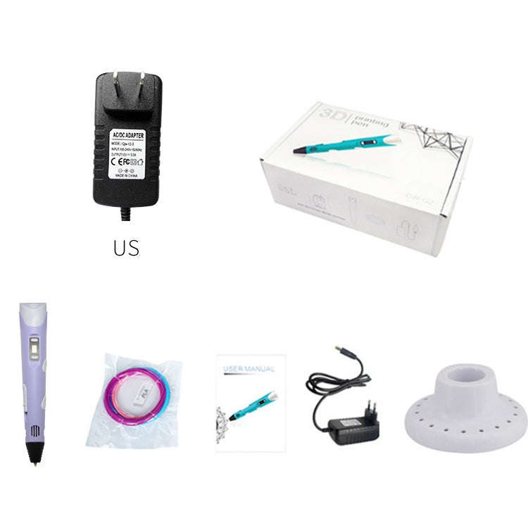 Hand-held 3D Printing Pen, US Plug(Purple)