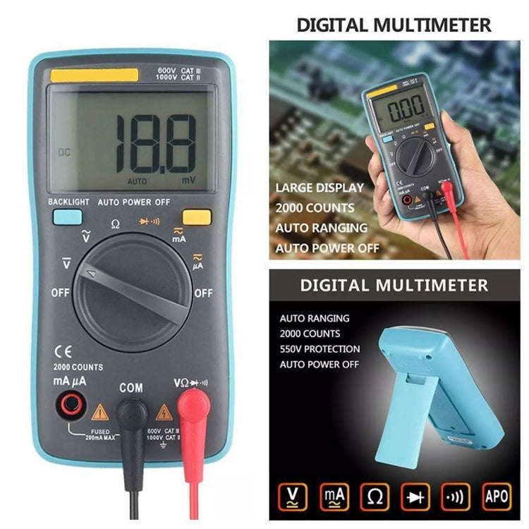 ZT98 CAT III  600V Portable Digital Multimeter 2000 Counts Back-light AC / DC Current Voltage Tes...