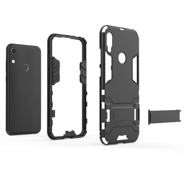 Shockproof PC + TPU Case for Huawei Y6 (2019), with Holder (Navy Blue)