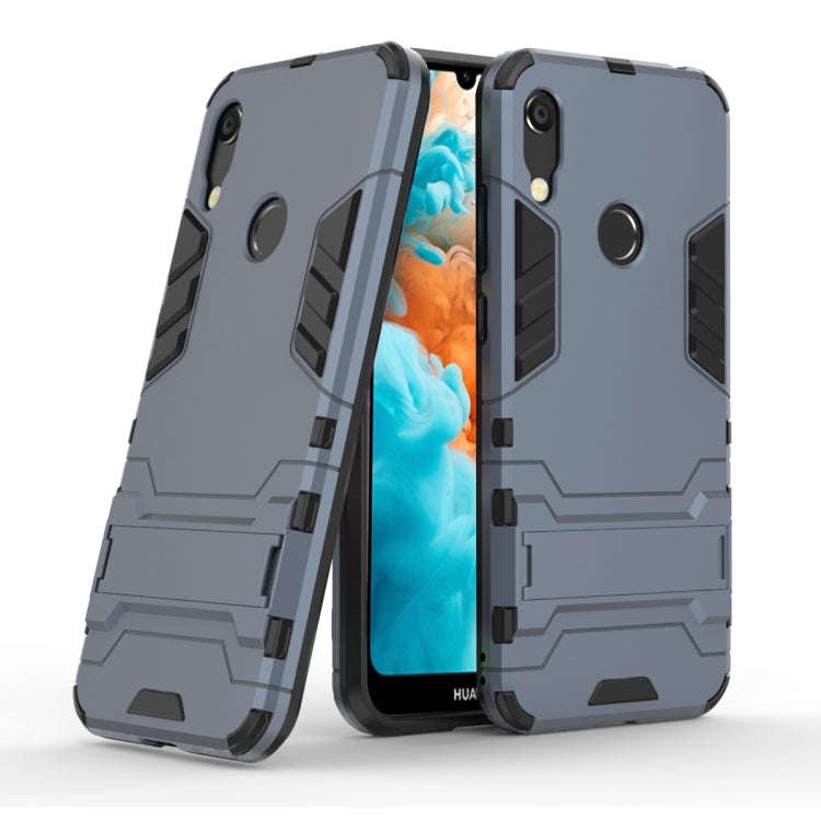 Shockproof PC + TPU Case for Huawei Y6 (2019), with Holder (Navy Blue)