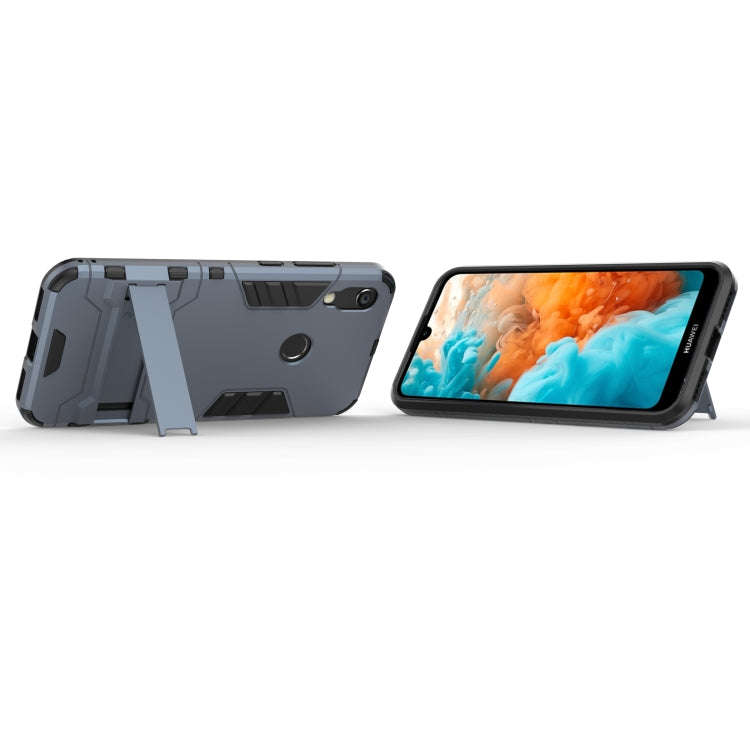 Shockproof PC + TPU Case for Huawei Y6 (2019), with Holder (Navy Blue)