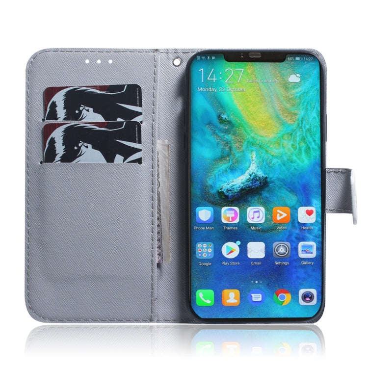 White Wolf Pattern Coloured Drawing Horizontal Flip Leather Case for Huawei Mate 20 Pro, with Hol...