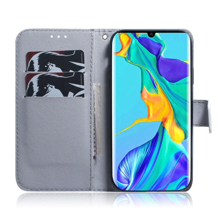 White Wolf Pattern Coloured Drawing Horizontal Flip Leather Case for Huawei P30 Pro, with Holder ...
