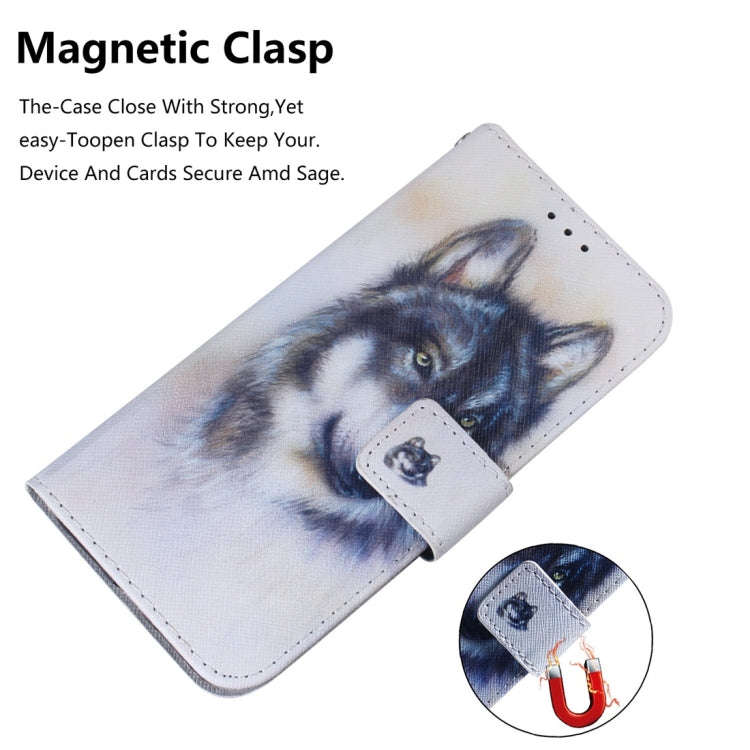 White Wolf Pattern Coloured Drawing Horizontal Flip Leather Case for Huawei Y6 (2019), with Holde...