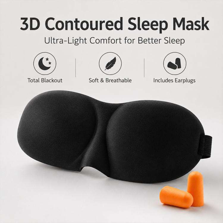 3D Portable Shading Sleep Rest Aid Cover Eye Patch Sleeping Mask Female Cute Eye Mask(Black)