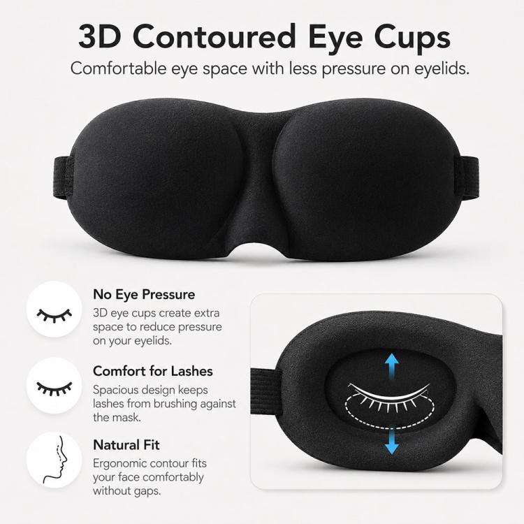 3D Portable Shading Sleep Rest Aid Cover Eye Patch Sleeping Mask Female Cute Eye Mask(Black)