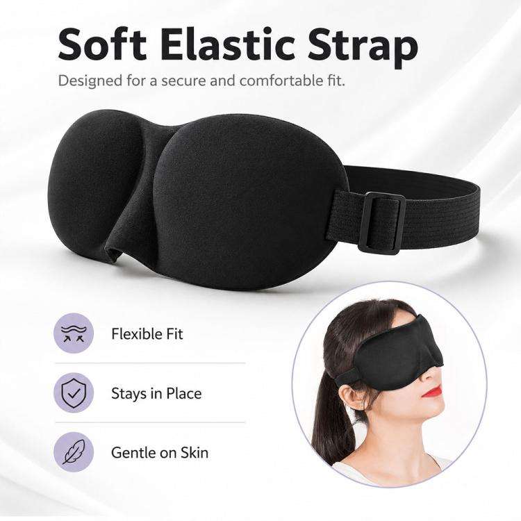 3D Portable Shading Sleep Rest Aid Cover Eye Patch Sleeping Mask Female Cute Eye Mask(Black)