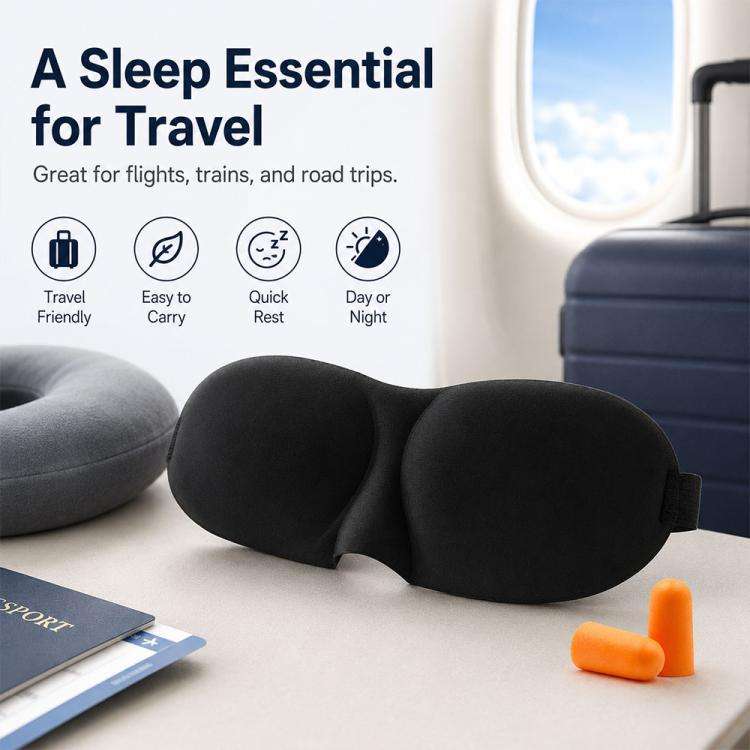 3D Portable Shading Sleep Rest Aid Cover Eye Patch Sleeping Mask Female Cute Eye Mask(Black)