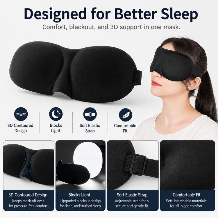 3D Portable Shading Sleep Rest Aid Cover Eye Patch Sleeping Mask Female Cute Eye Mask(Black)