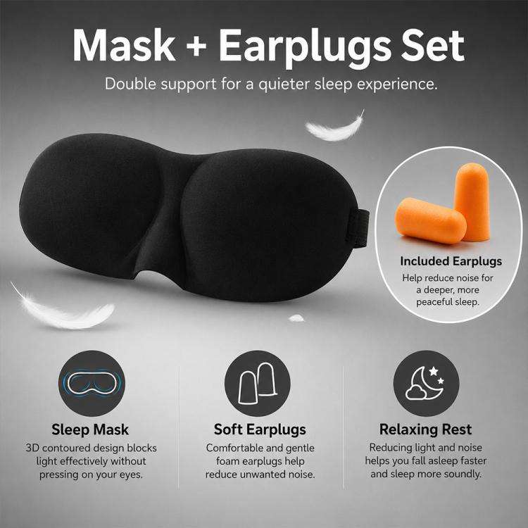 3D Portable Shading Sleep Rest Aid Cover Eye Patch Sleeping Mask Female Cute Eye Mask(Black)