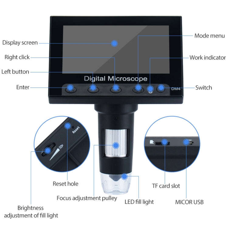 720P 4.3 inch Display Screen HD Industrial Digital Microscope