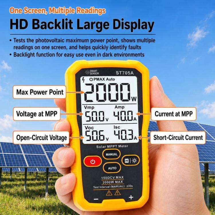 SMART SENSOR ST705 1000W Solar Panel Tester Meter MPPT Photovoltaic Multimeter (Yellow)