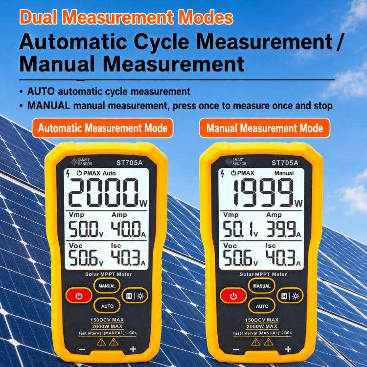 SMART SENSOR ST705 1000W Solar Panel Tester Meter MPPT Photovoltaic Multimeter (Yellow)