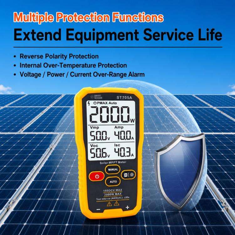 SMART SENSOR ST705 1000W Solar Panel Tester Meter MPPT Photovoltaic Multimeter (Yellow)