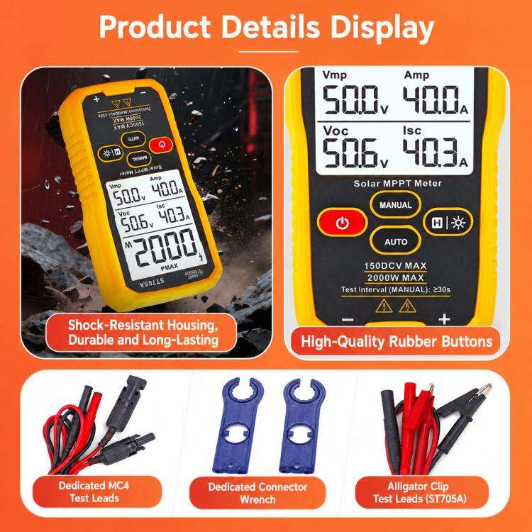 SMART SENSOR ST705 1000W Solar Panel Tester Meter MPPT Photovoltaic Multimeter (Yellow)