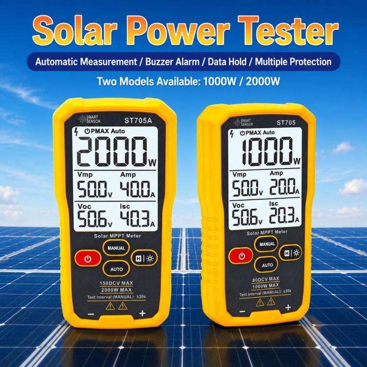 SMART SENSOR ST705A 2000W Solar Panel Tester Meter MPPT Photovoltaic Multimeter (Yellow)