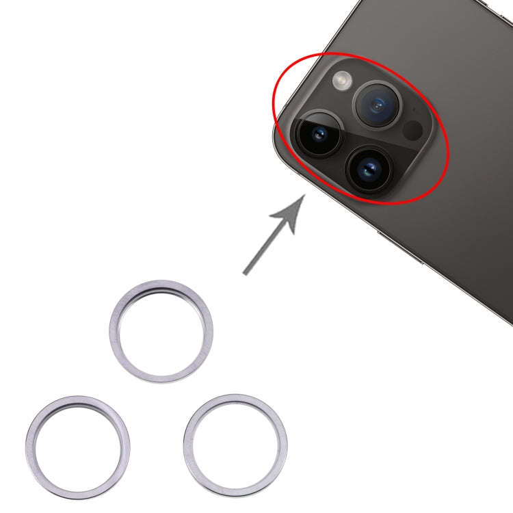 For iPhone 14 Pro 3PCS Rear Camera Glass Lens Metal Outside Protector Hoop Ring(Grey)