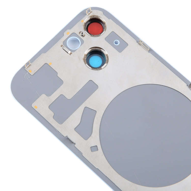 For iPhone 15 Plus Glass Battery Back Cover with Camera Lens Frame(Blue)