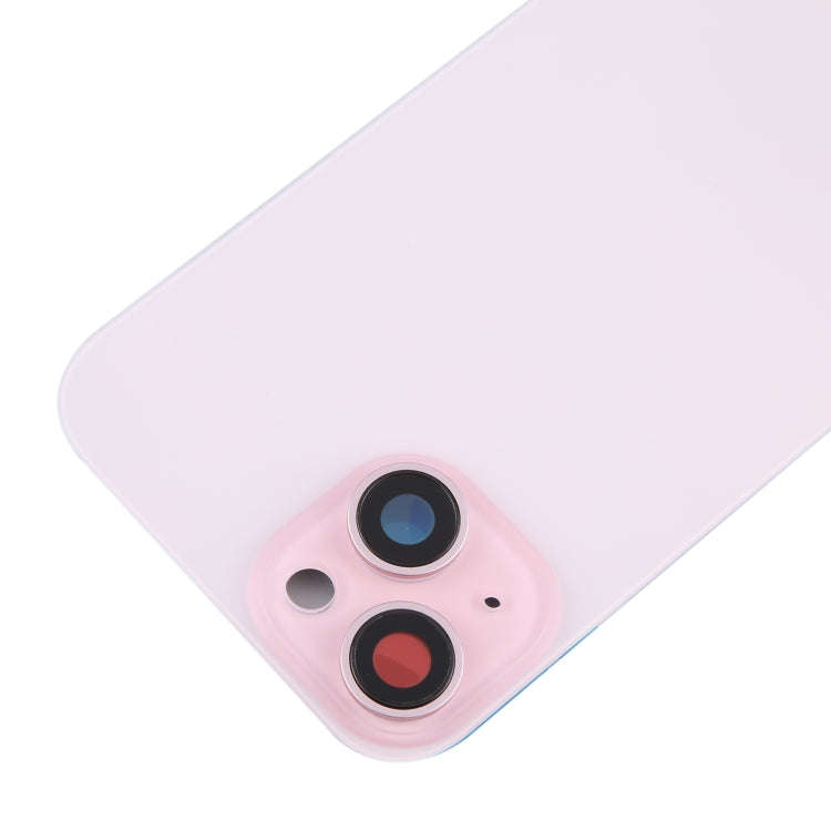 For iPhone 15 Battery Back Cover with Camera Lens Frame + MagSafe Magnet(Pink)