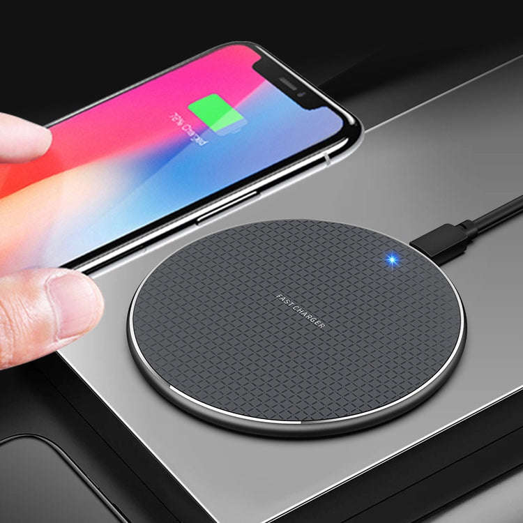 K8 15W Aluminum Alloy Round Desktop Wireless Charger with 1m Type-C Fast Charging Cable(Black)